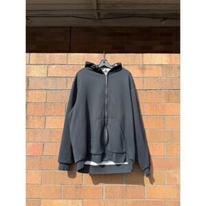 90s Muleskins Vintage Black Faded Thermal Waffle Lined Zip Up Sweatshirt Hoodie